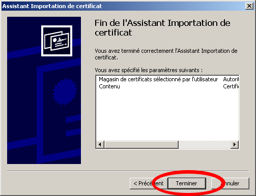 Cliquez sur Terminer dans la fenêtre d'importation